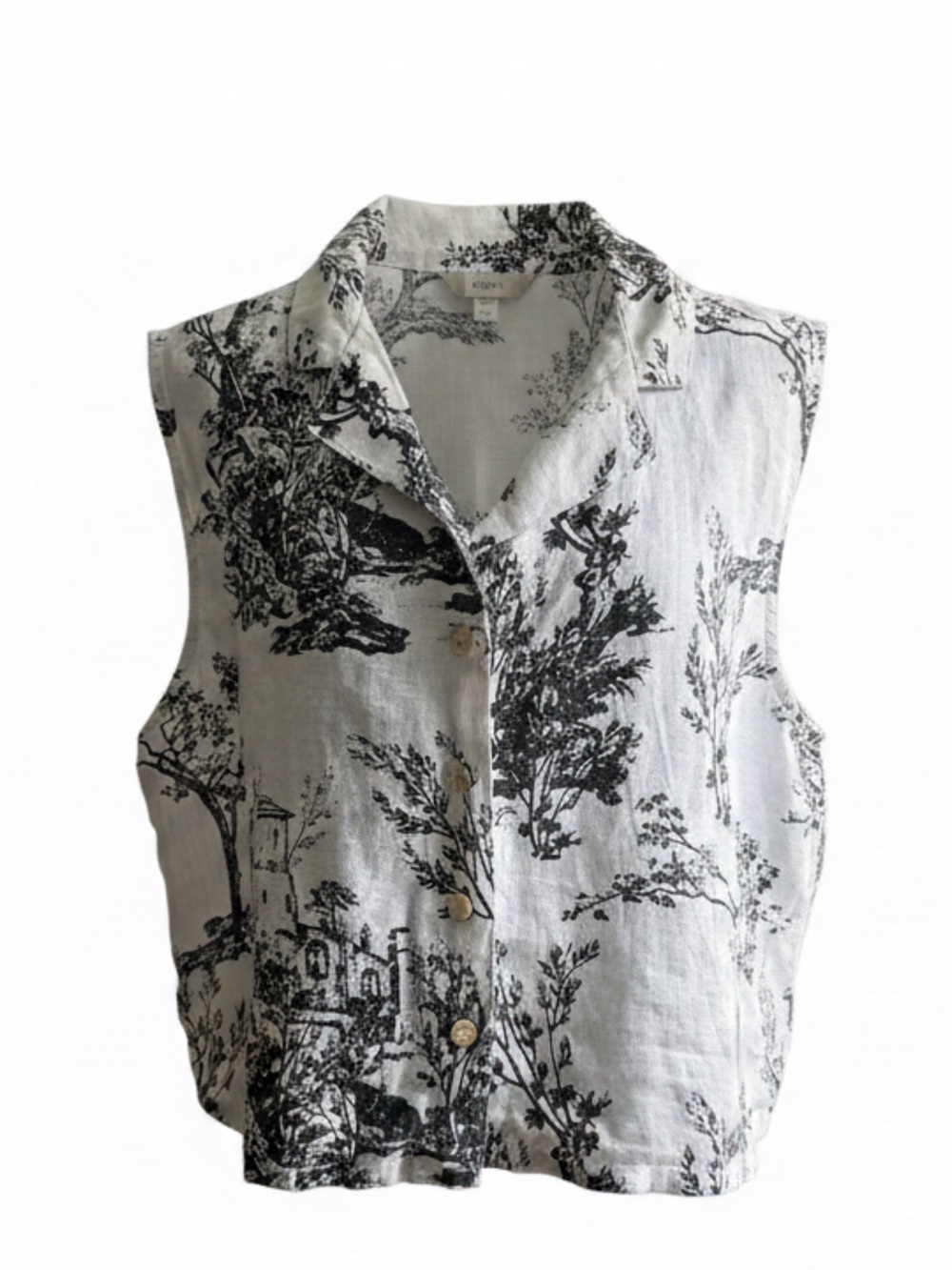 NWT-Joie Black and White Toile Sleeveless Linen Top